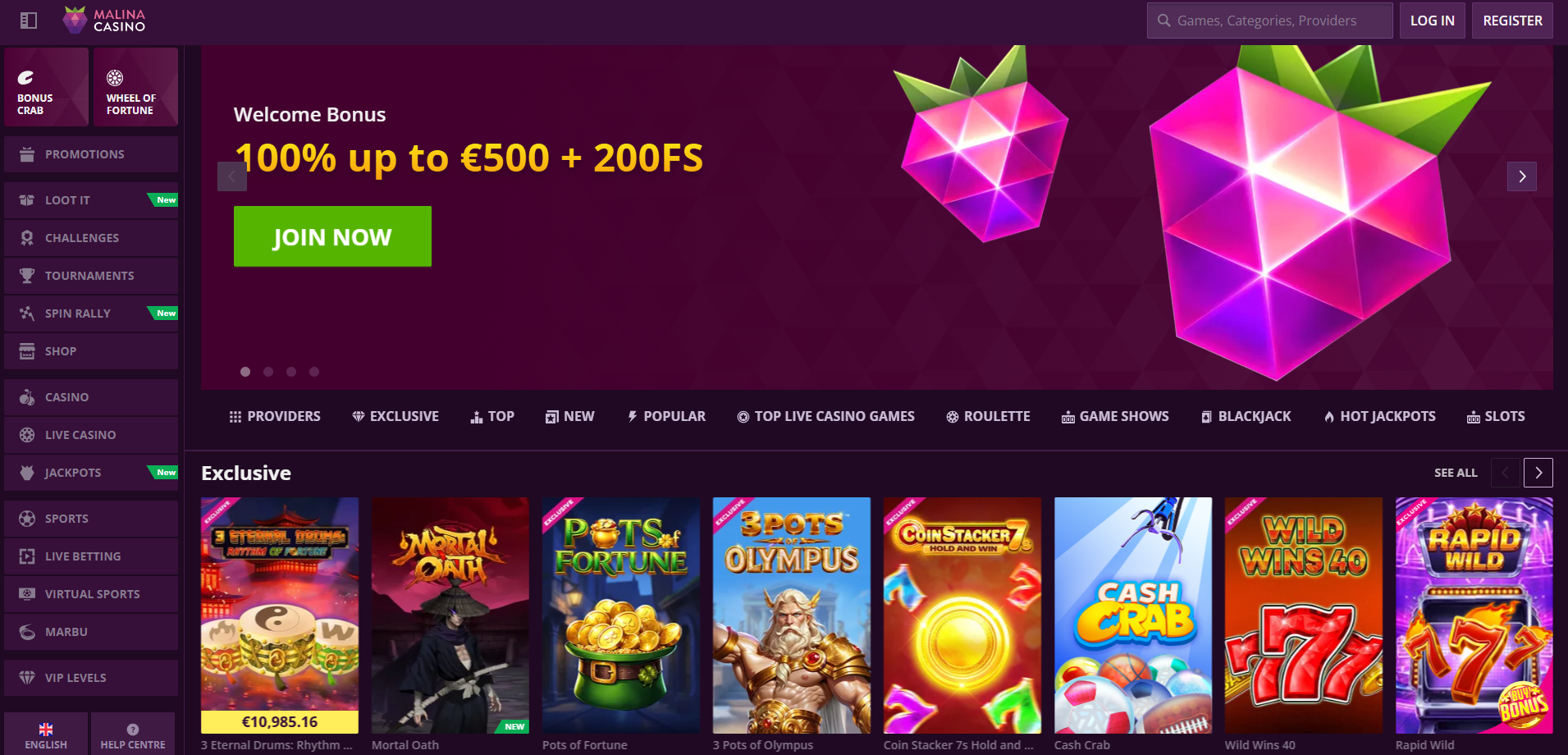 Casino website displaying a variety of games, including slots, poker, and table games, inviting user engagement